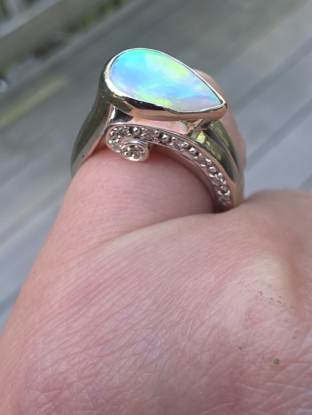 *Item Unavailable For Purchase* 14kt White Gold Ethiopian Opal & Diamond Ring - Picture 8 of 16